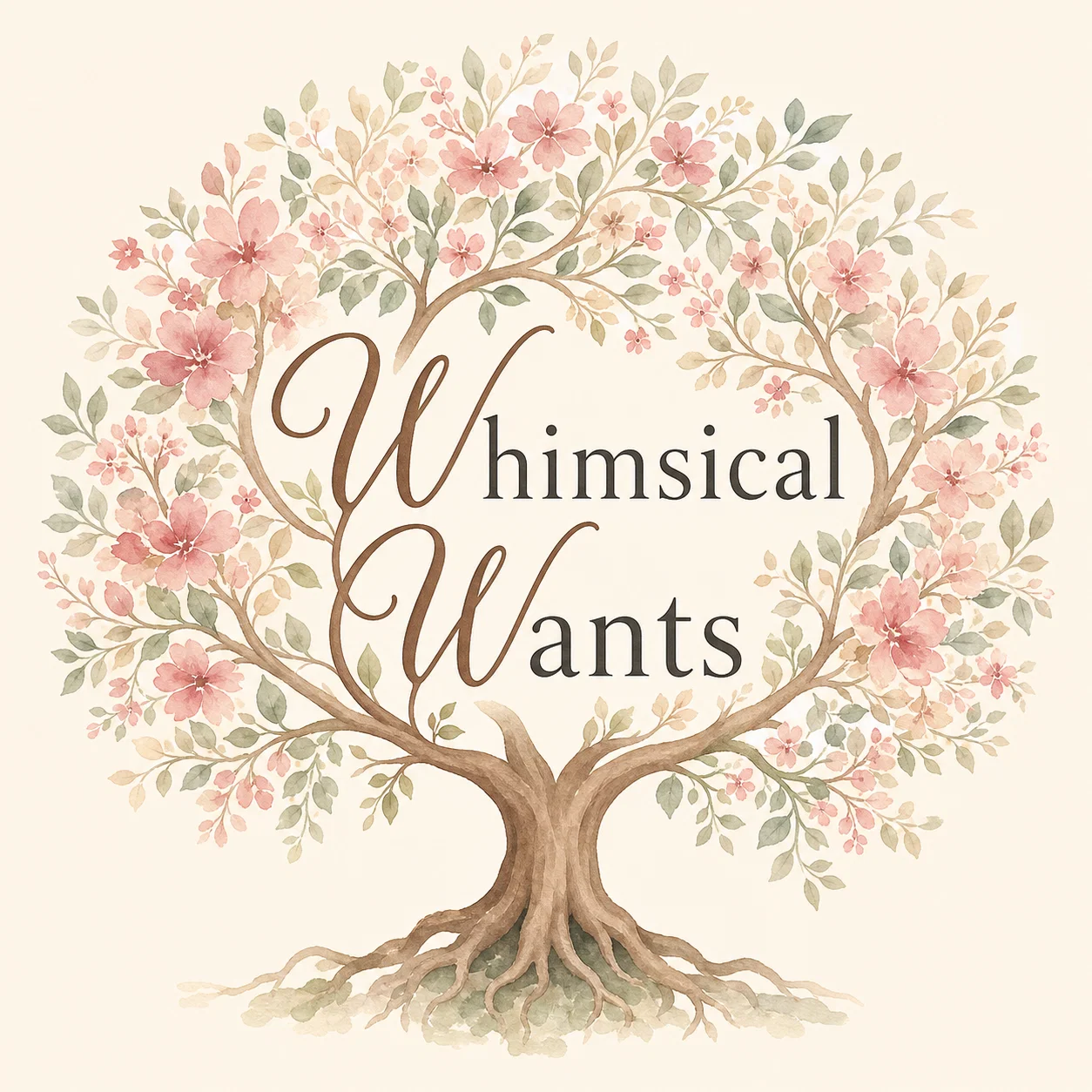 Whimsical Wants flowering tree logo